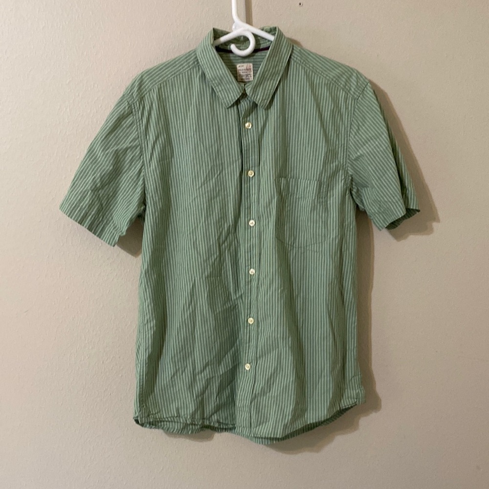 Men’s Medium Old Navy Button Up Short Sleeve Green with White Stripes